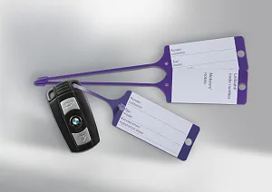 Key tags with BMW lettering, purple (100 pcs.) (81730413712)