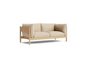 Sofa 2- Seater ARBOUR Light Beige / Cognac&nbsp;&nbsp;& Lacquered Oak 