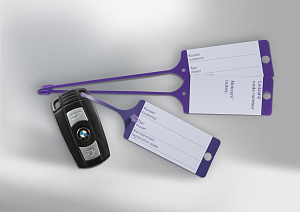 Key tags with BMW lettering, purple (100 pcs.) (81730413712)